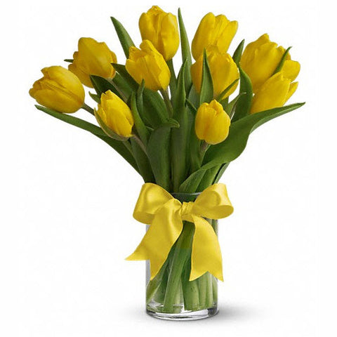 Sunny Yellow Tulips Arranged in a Vase
