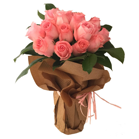 18 Long Stems Pink Roses Arranged in a Vase