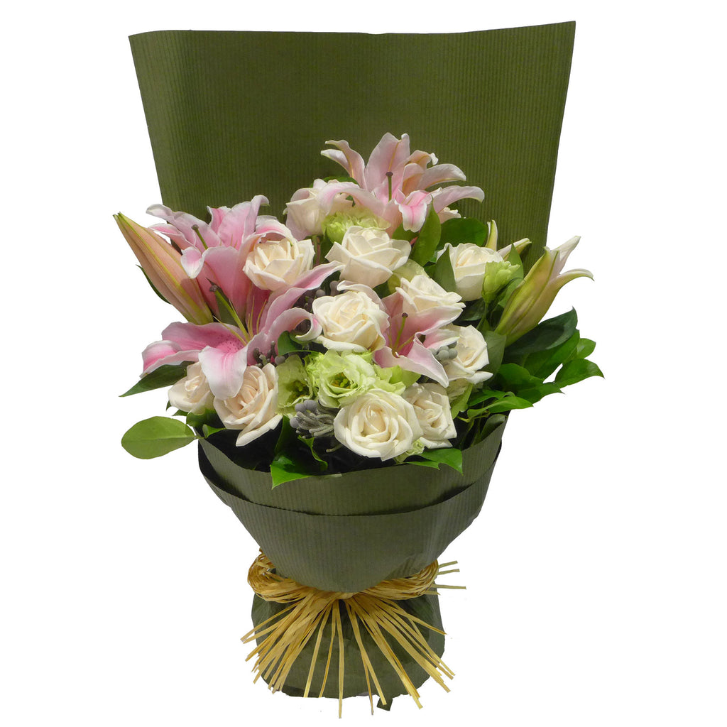 Stargazer Lilies Arranged with Roses and Greens