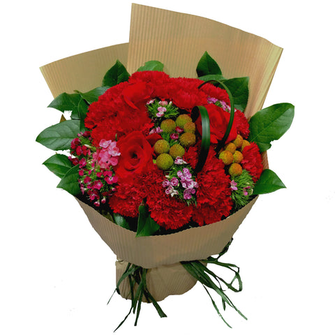 Mother's Day Special - Red Carnations Flower Bouquet with Matching Greens